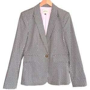 Court & Rowe Pink Navy Blue Tile Floral Cotton Blend Single Button Blazer